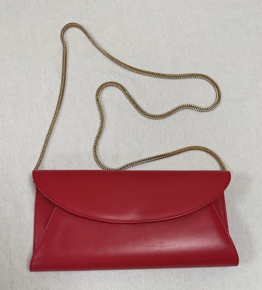 LK Bennett Red Smooth Leather Crossbody/Clutch Classy Old Money Quiet Luxury